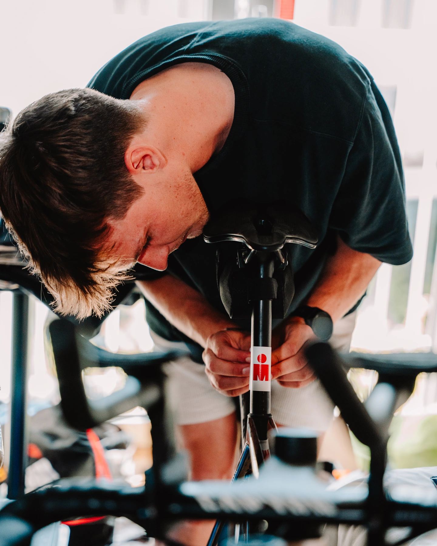 Stephen preparing his road bike for a long ride